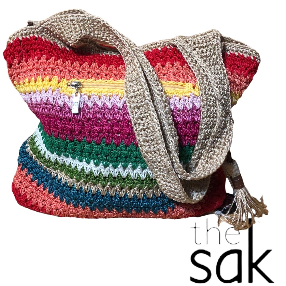 SOLD!!!! THE SAK | RAINBOW CROCHET HOBO STRIPED SHOULDER BAG